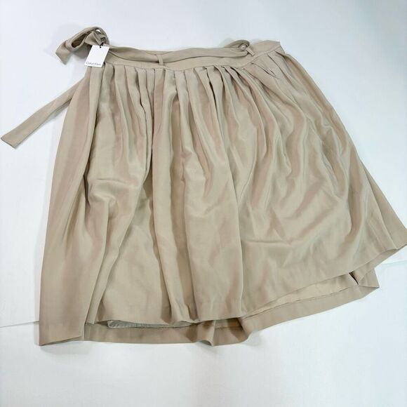 Calvin Klein Skirt Womens 20W Tan Tie-Front Pleated A-Line Midi NWT Preppy - Picture 5 of 9